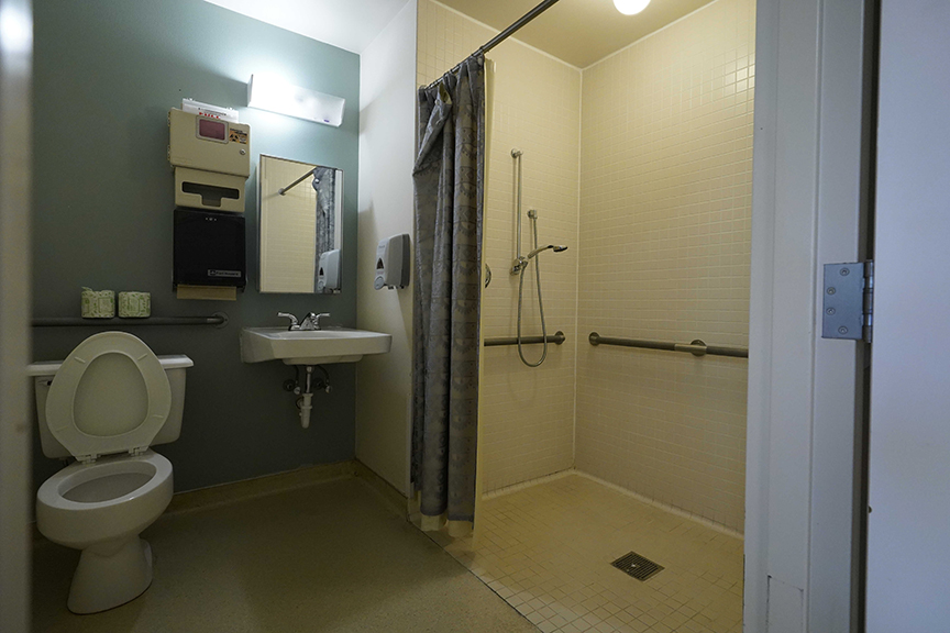 Shower room with sink and cubicle in private room- Arbors at Sylvania